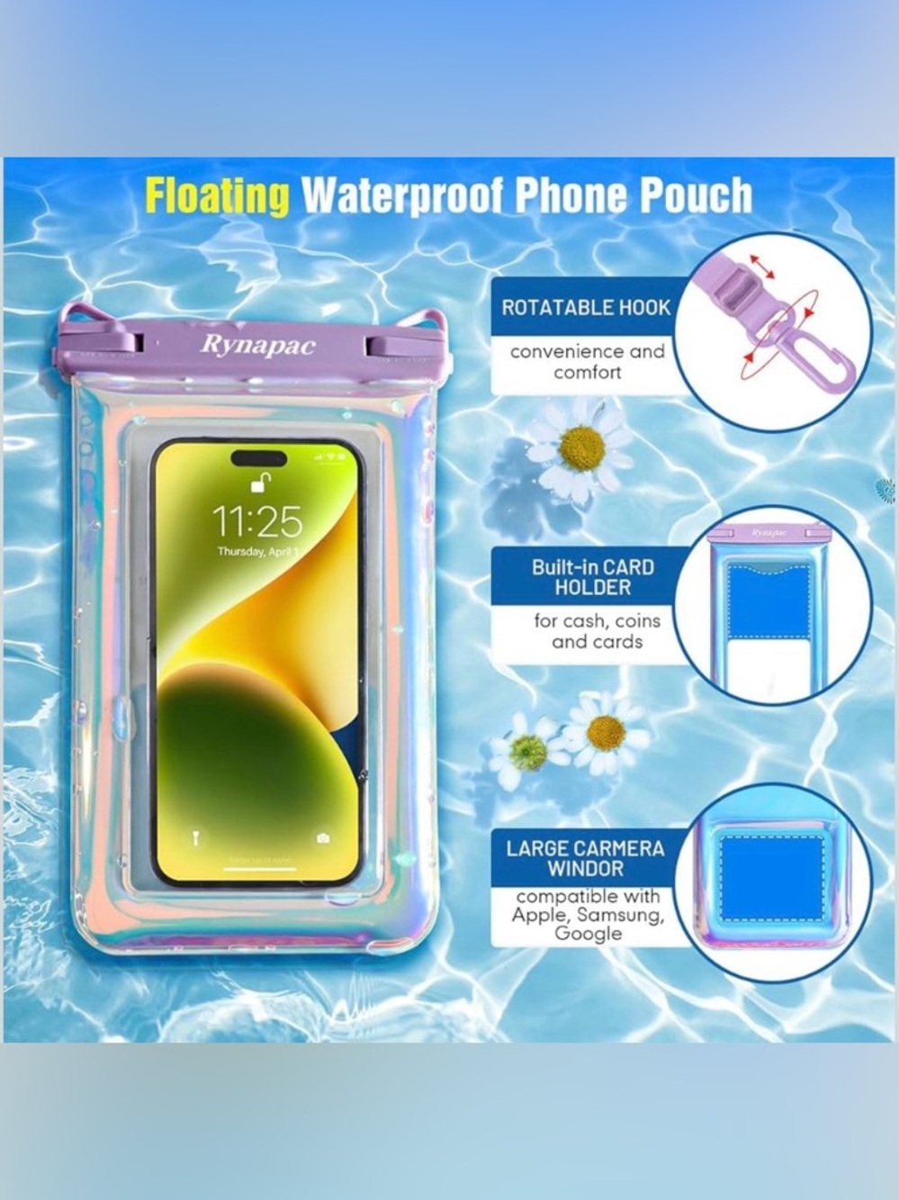 Waterproof Phone Pouch Floating, IPX8 Underwater Cell Phone Holder with Lanyard - Picture 5 of 15